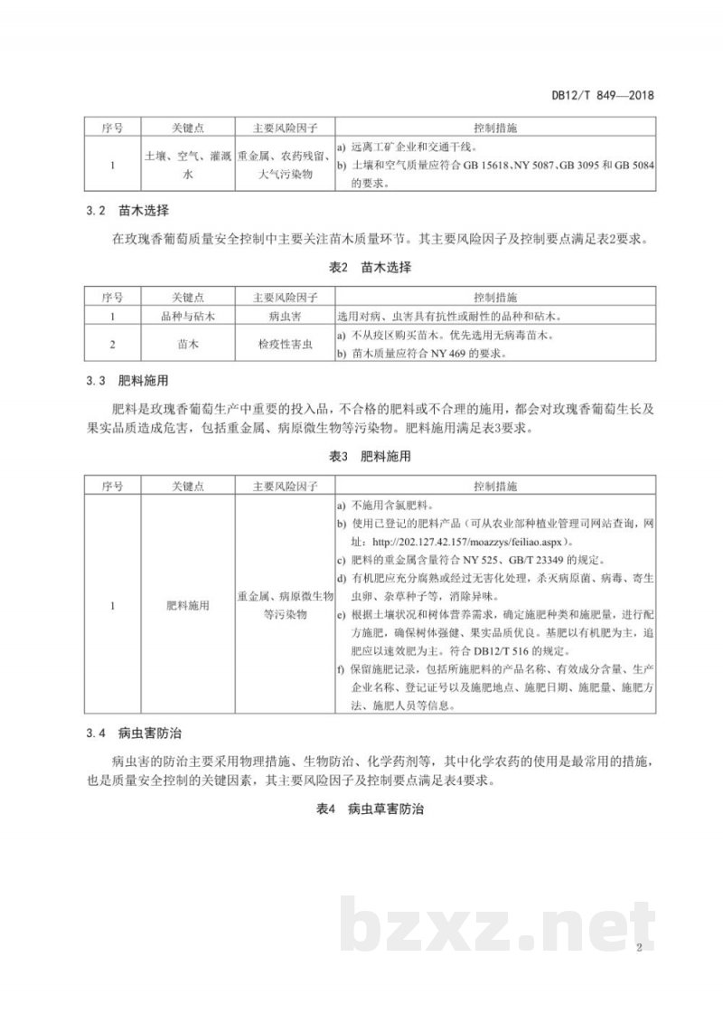 DB12/T 849-2018玫瑰香葡萄生产质量安全控制技术规范