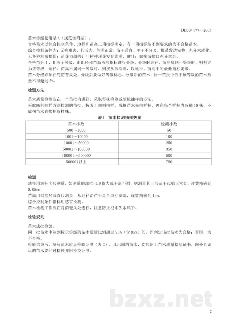 DB33/ 177-2005主要造林树种苗木质量等级
