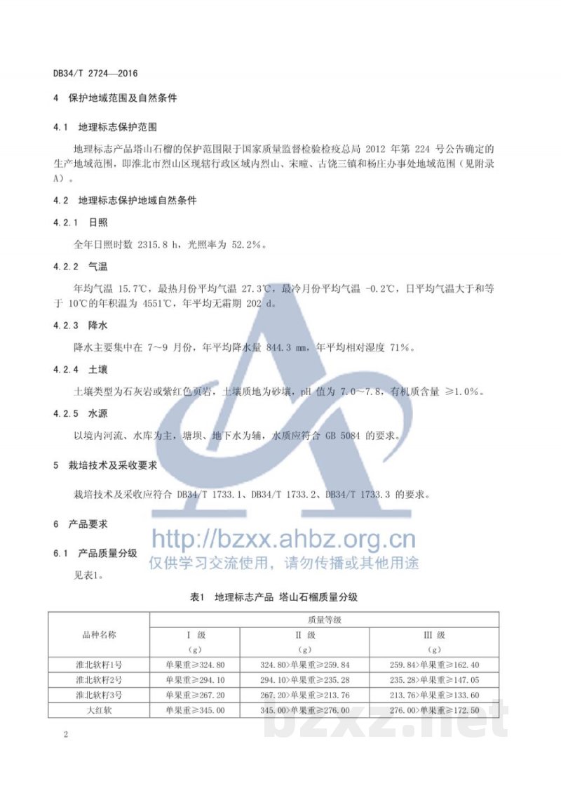 DB34/T 2724-2016地理标志产品 塔山石榴