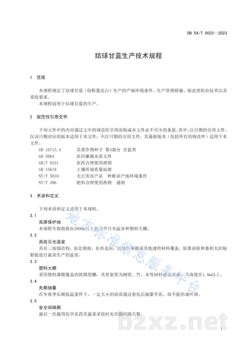 DB54/T 0023-2023结球甘蓝生产技术规程