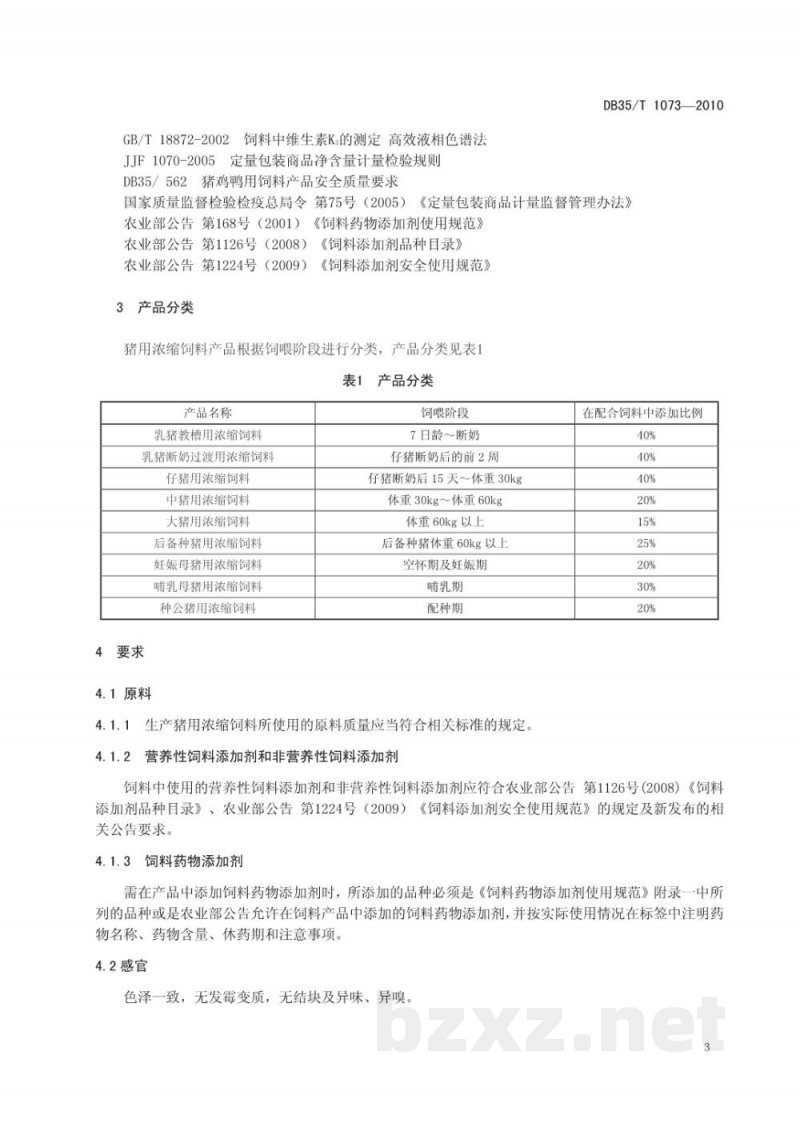 DB35/T 1073-2010猪用浓缩饲料