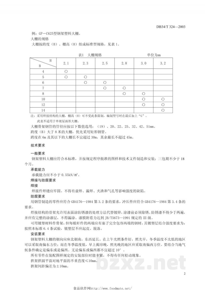 DB34/T 324-2003钢架塑料大棚技术条件