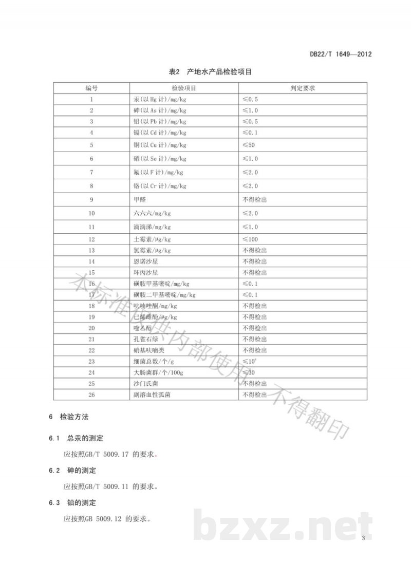 DB22/T 1649-2012产地水产品质量安全检验技术规范