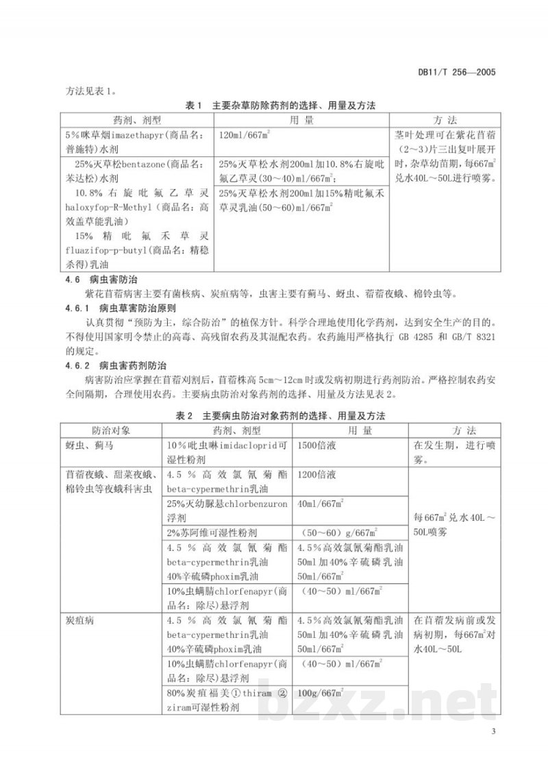 DB11/T 256-2005紫花苜蓿生产技术规程
