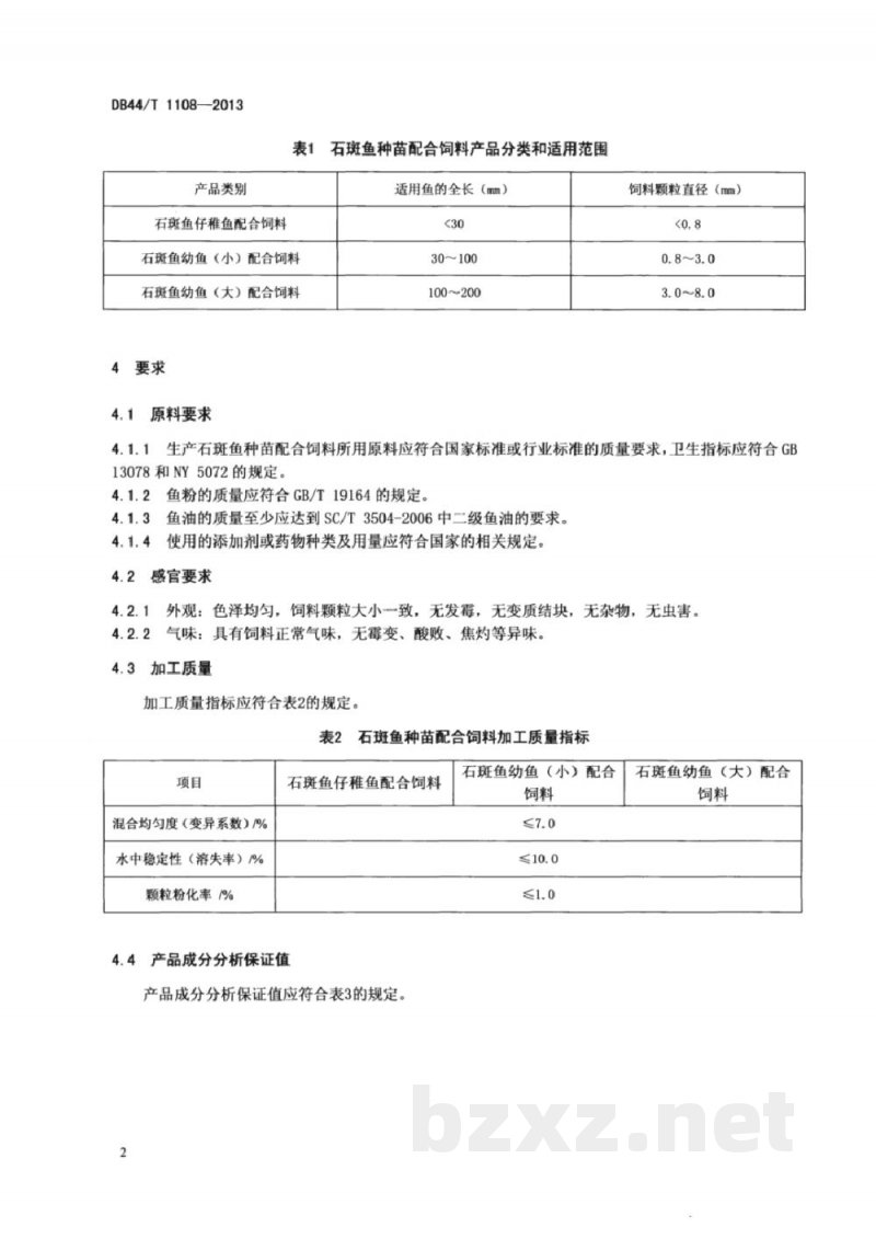 DB44/T 1108-2013石斑鱼种苗配合饲料