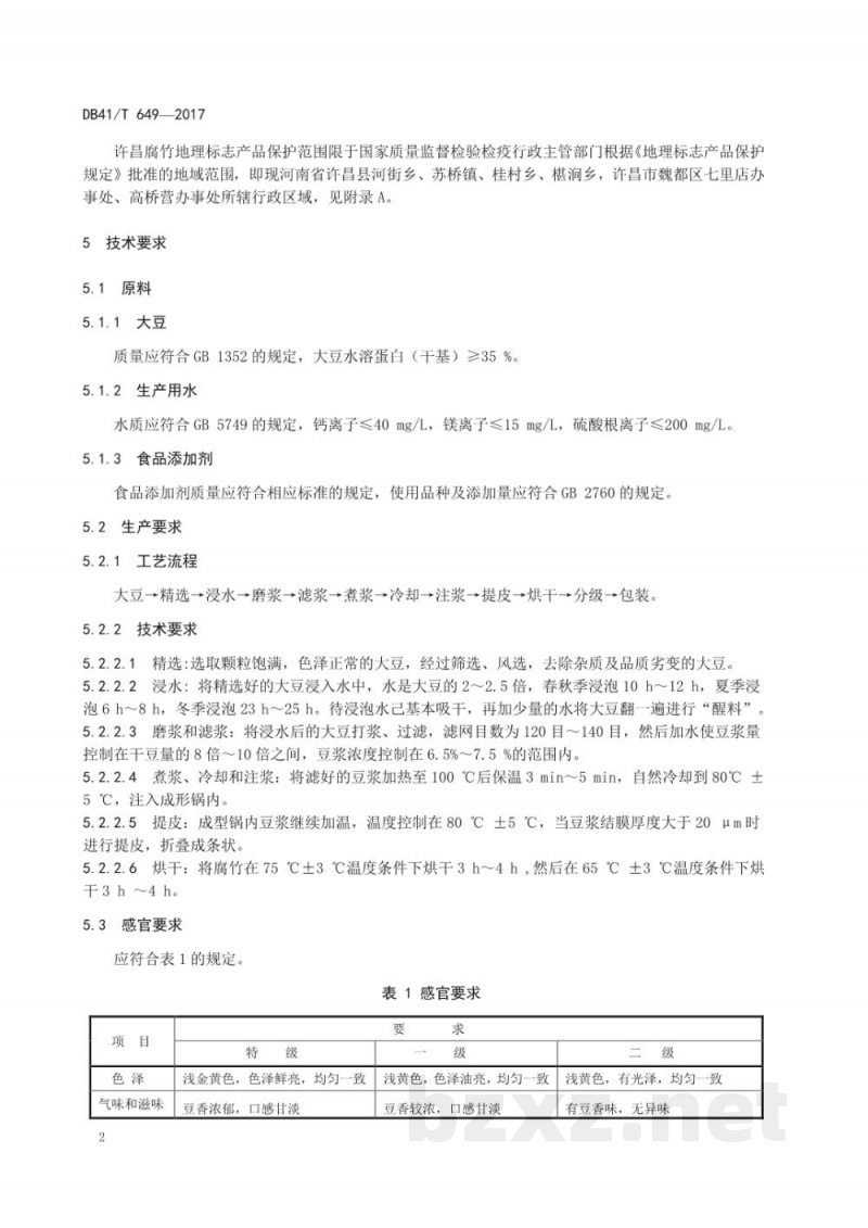 DB41/T 649-2017地理标志产品 许昌腐竹