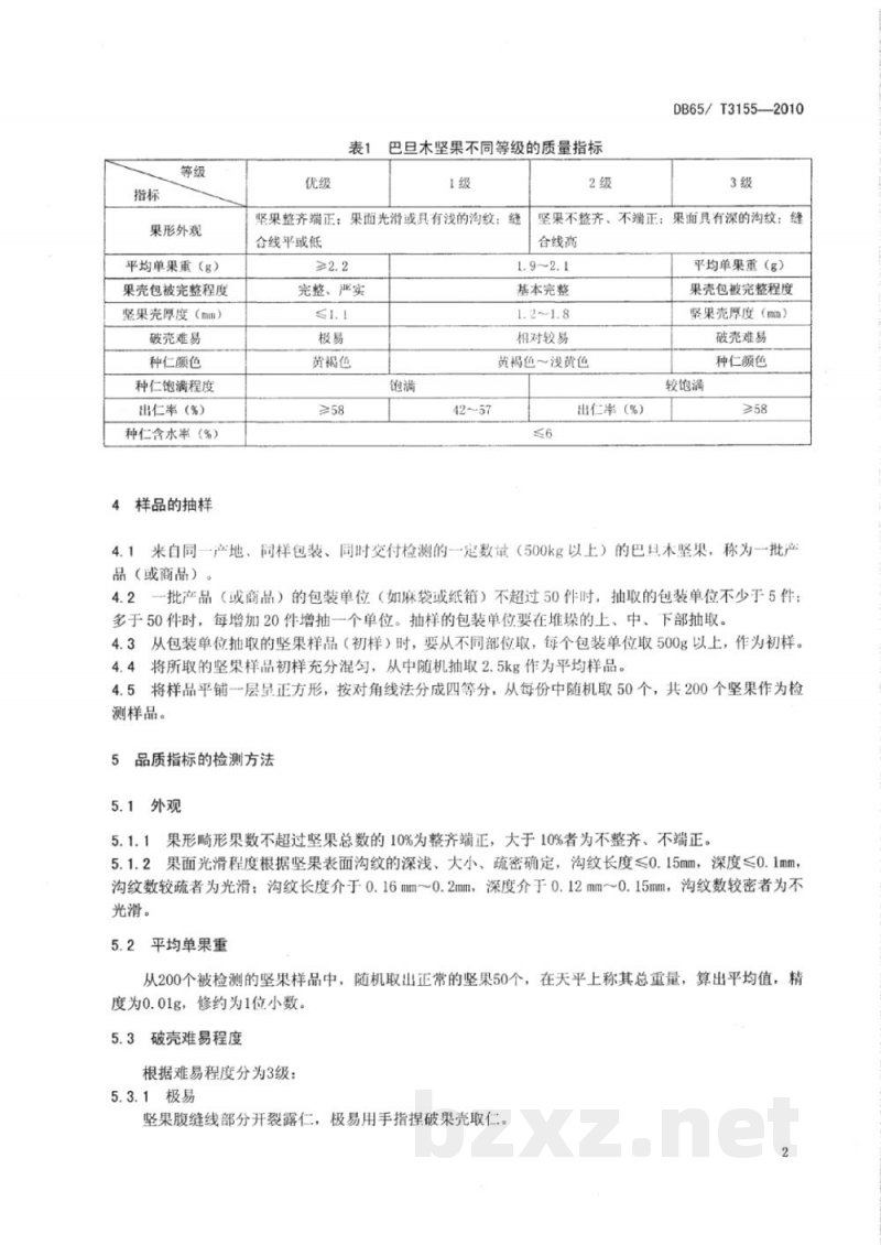 DB65/T 3155-2010巴旦木(扁桃)坚果质量分级