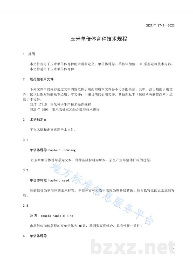DB21/T 3741-2023玉米单倍体育种技术规程