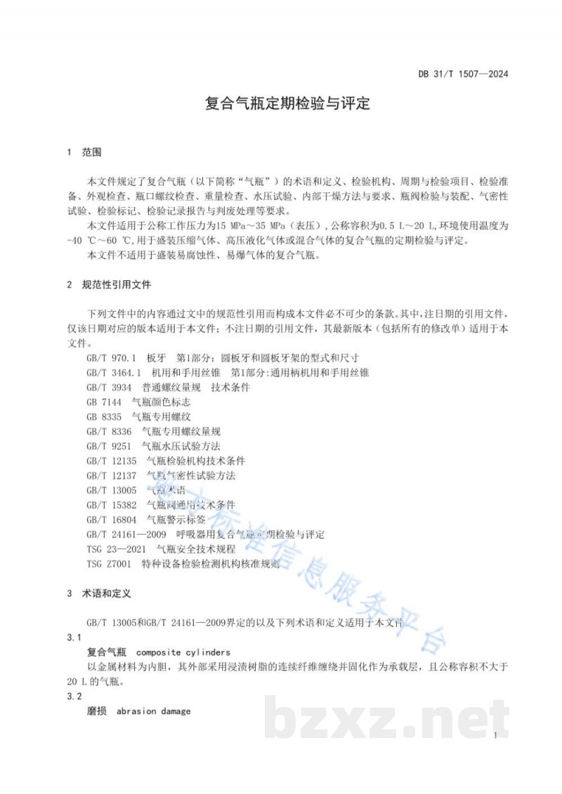 DB31/T 1507-2024复合气瓶定期检验与评定