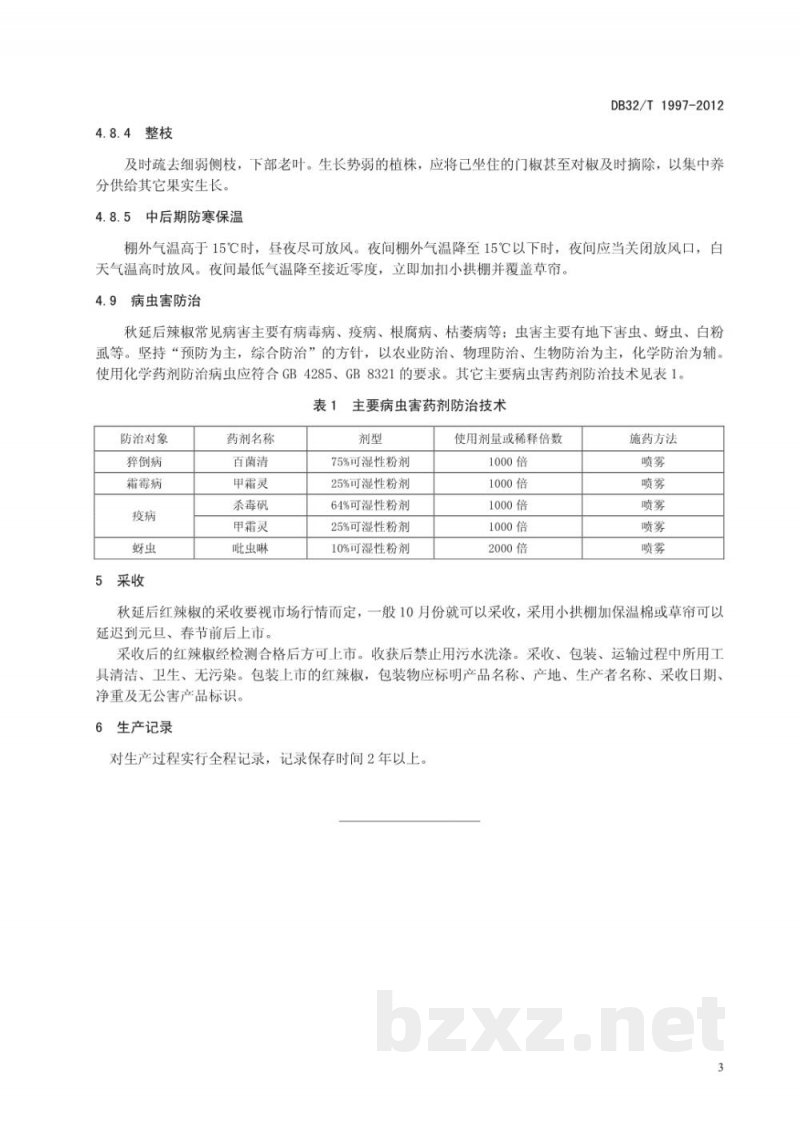 DB32/T 1997-2012红辣椒秋延后大棚生产技术规程