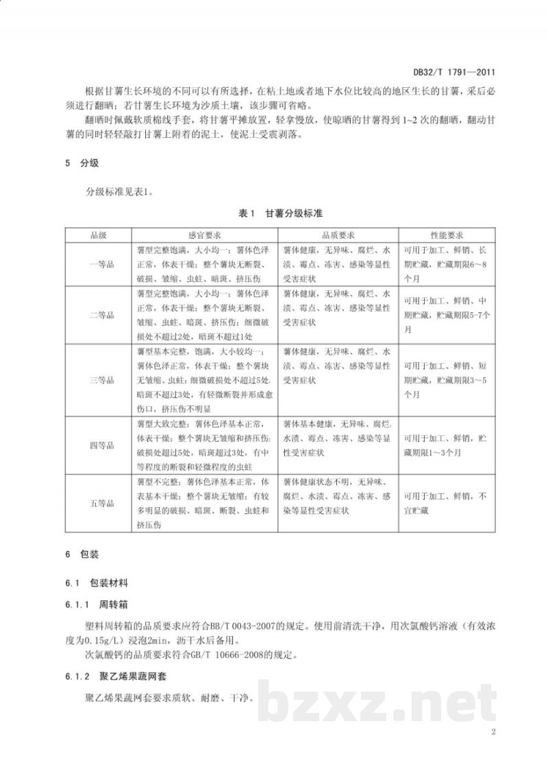 DB32/T 1791-2011甘薯采收与贮藏技术规程