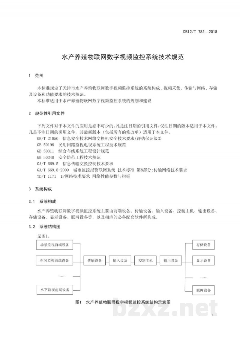 DB12/T 782-2018水产养殖物联网数字视频监控系统技术规范