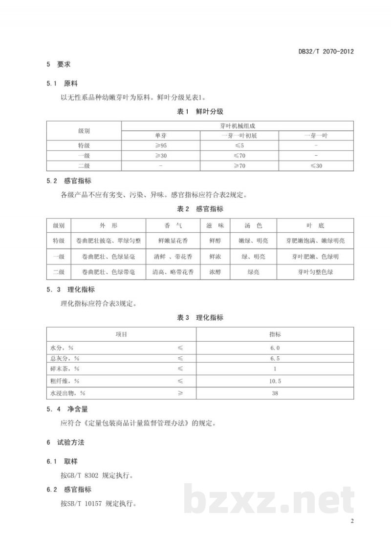 DB32/T 2070-2012茗苑曲毫茶等级
