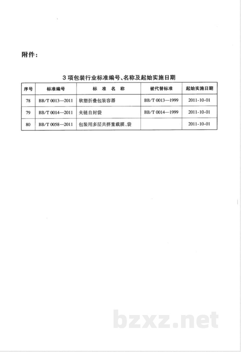 BB/T 0014-2011夹链自封袋 