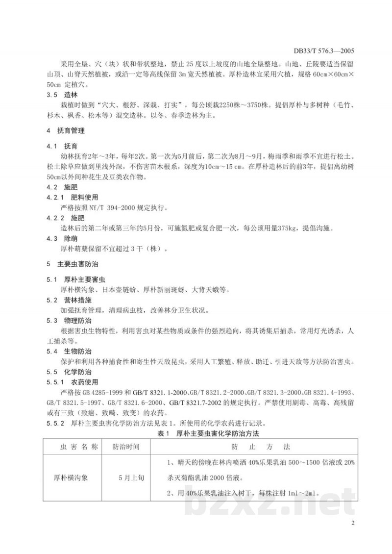 DB33/T 576.3-2005无公害厚朴 第3部分 生产技术规程