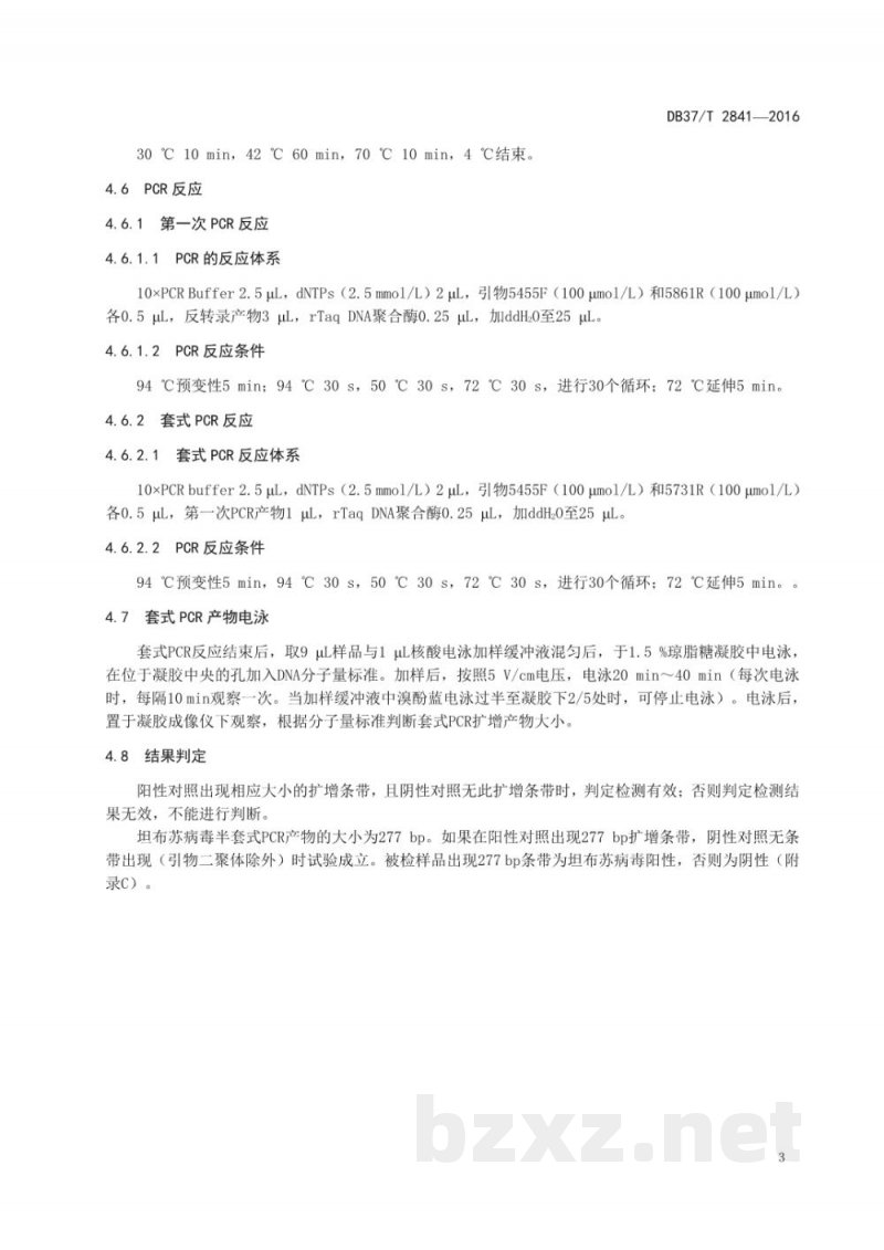 DB37/T 2841-2016鸭坦布苏病毒半套式RT-PCR检测方法