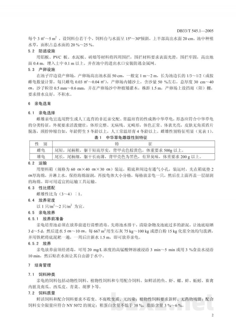 DB33/T 545.1-2005无公害中华草龟 第1部分 苗种繁育技术规范