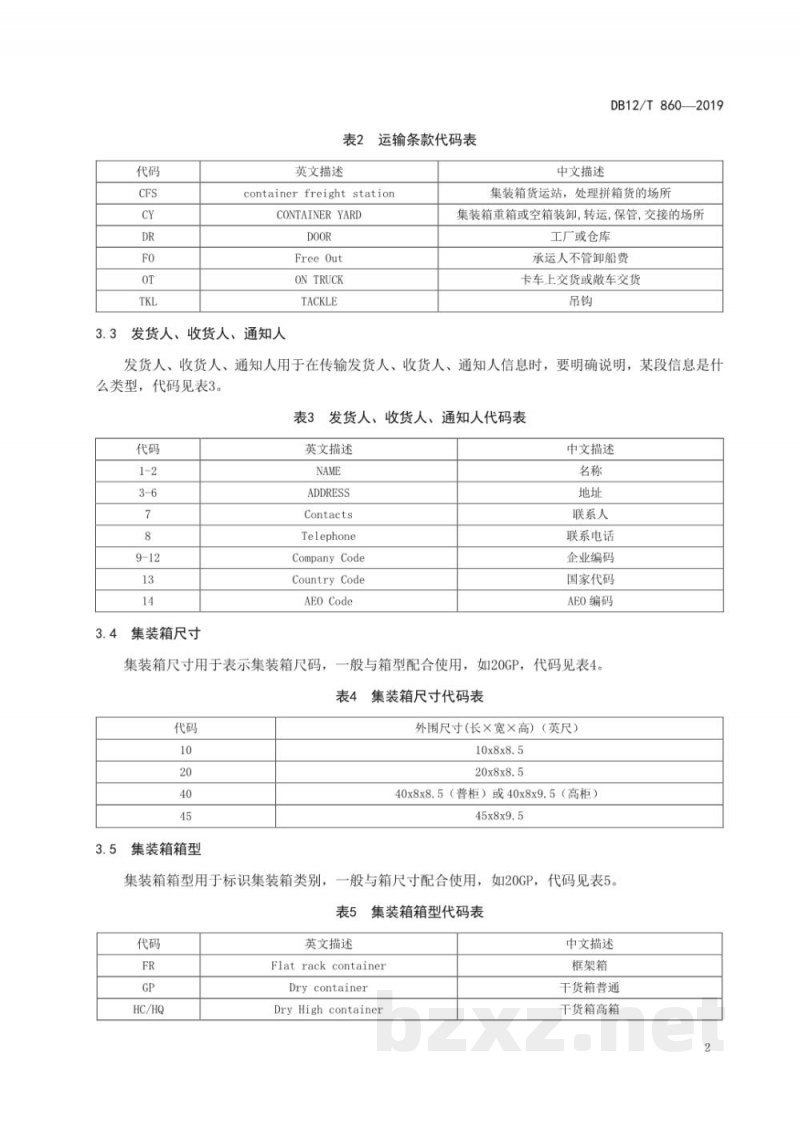 DB12/T 860-2019国际海运出口单证基础代码