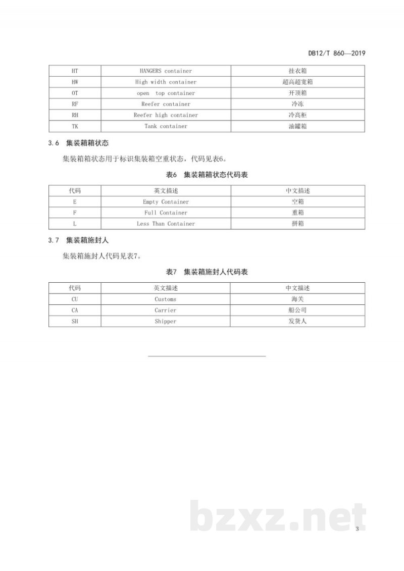 DB12/T 860-2019国际海运出口单证基础代码
