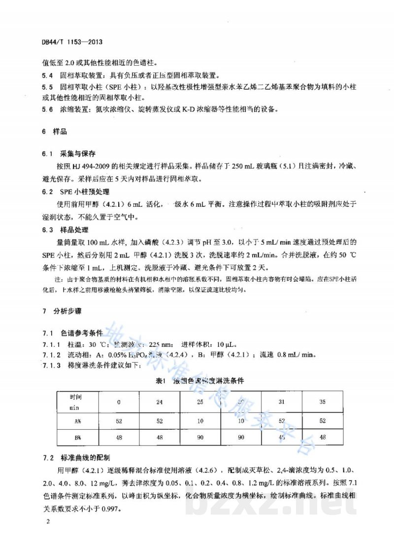 DB44/T 1153-2013水质 灭草松、莠去津和2，4-滴的测定 固相萃取-高效液相色谱法