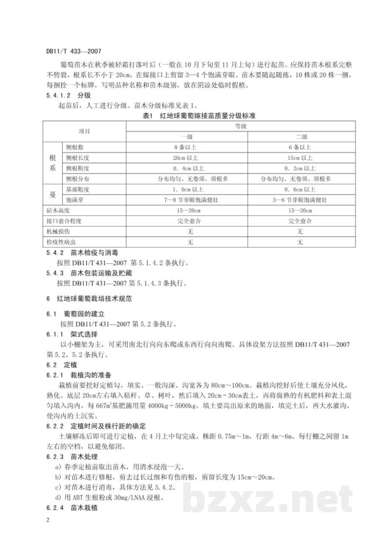 DB11/T 433-2007红地球葡萄无公害生产综合技术