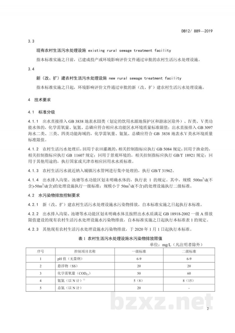 DB12/ 889-2019农村生活污水处理设施水污染物排放标准
