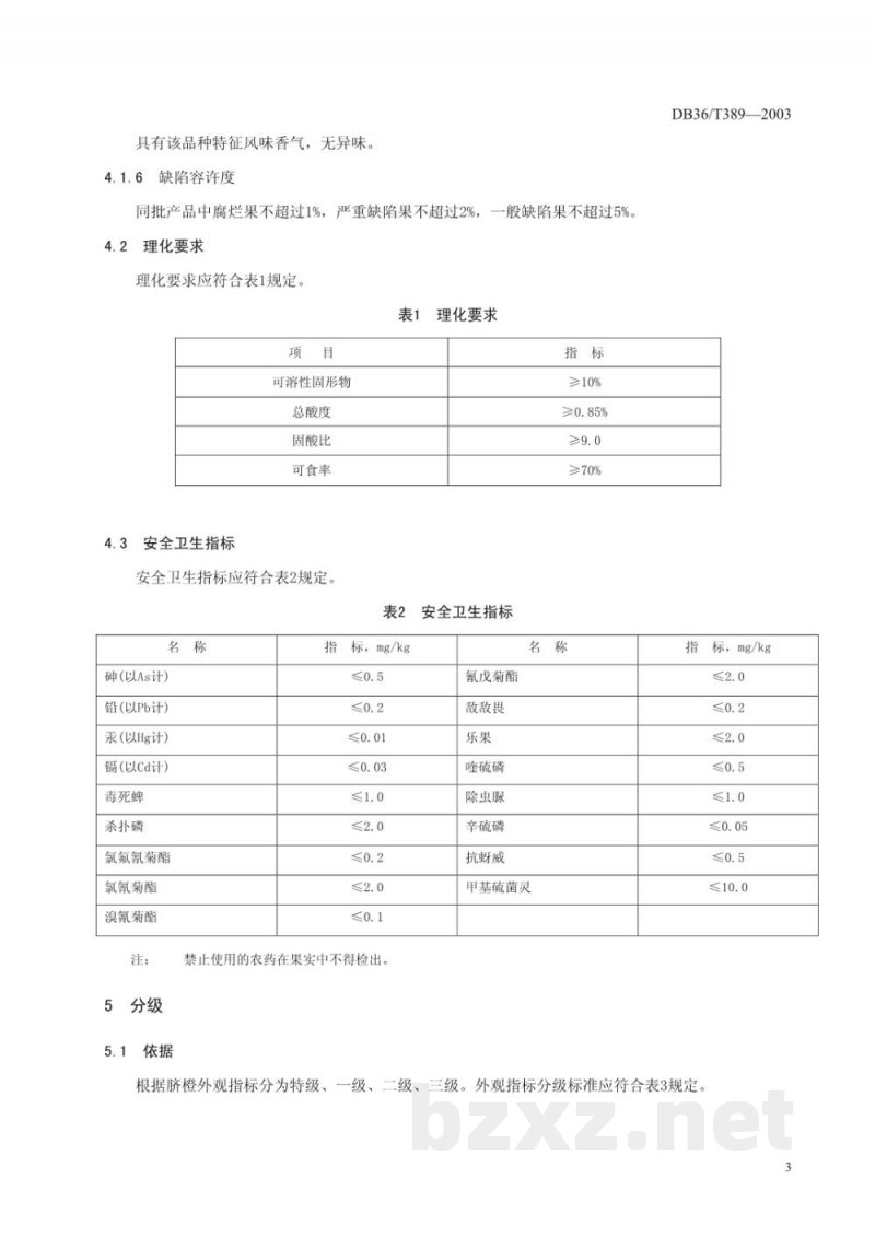 DB36/T 389-2003无公害食品 赣南脐橙