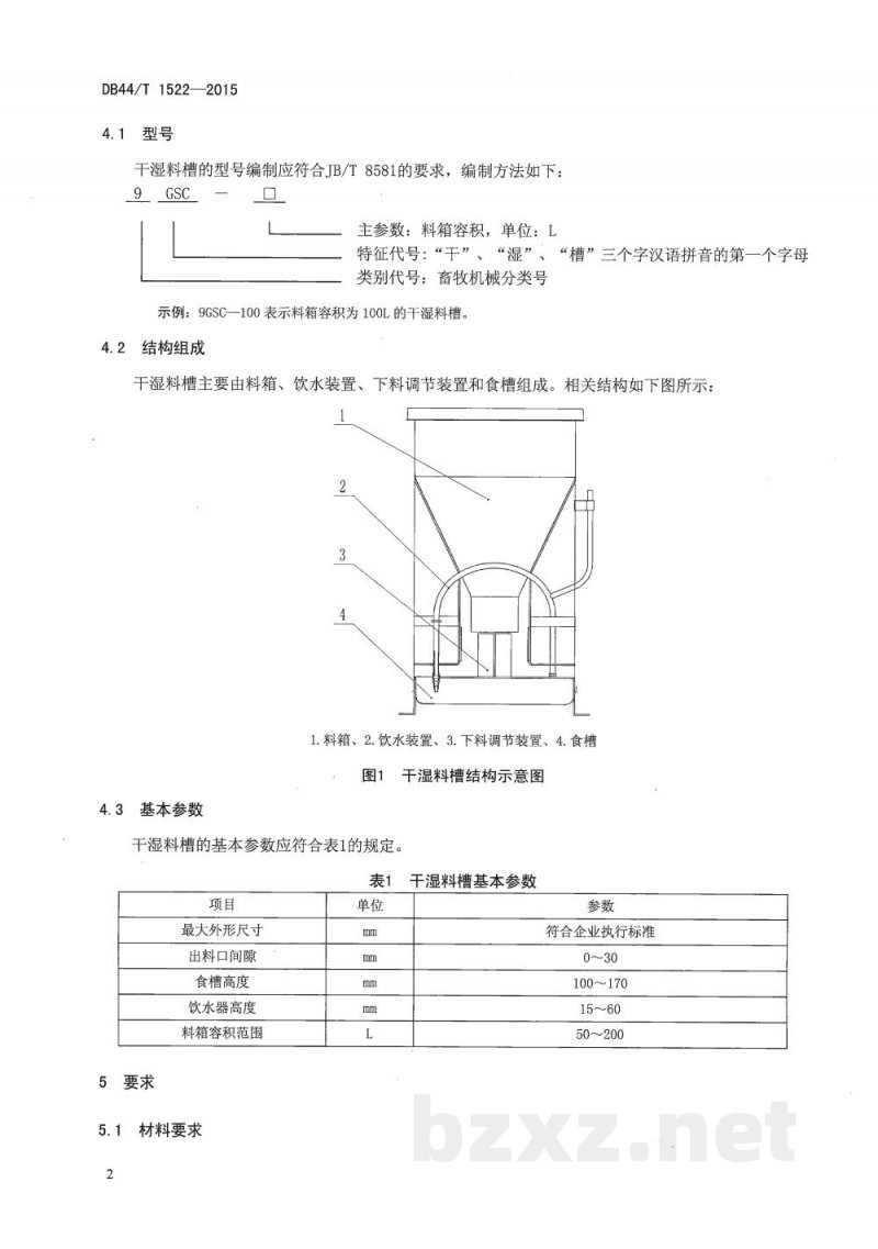 DB44/T 1522-2015养猪设备 干湿料槽