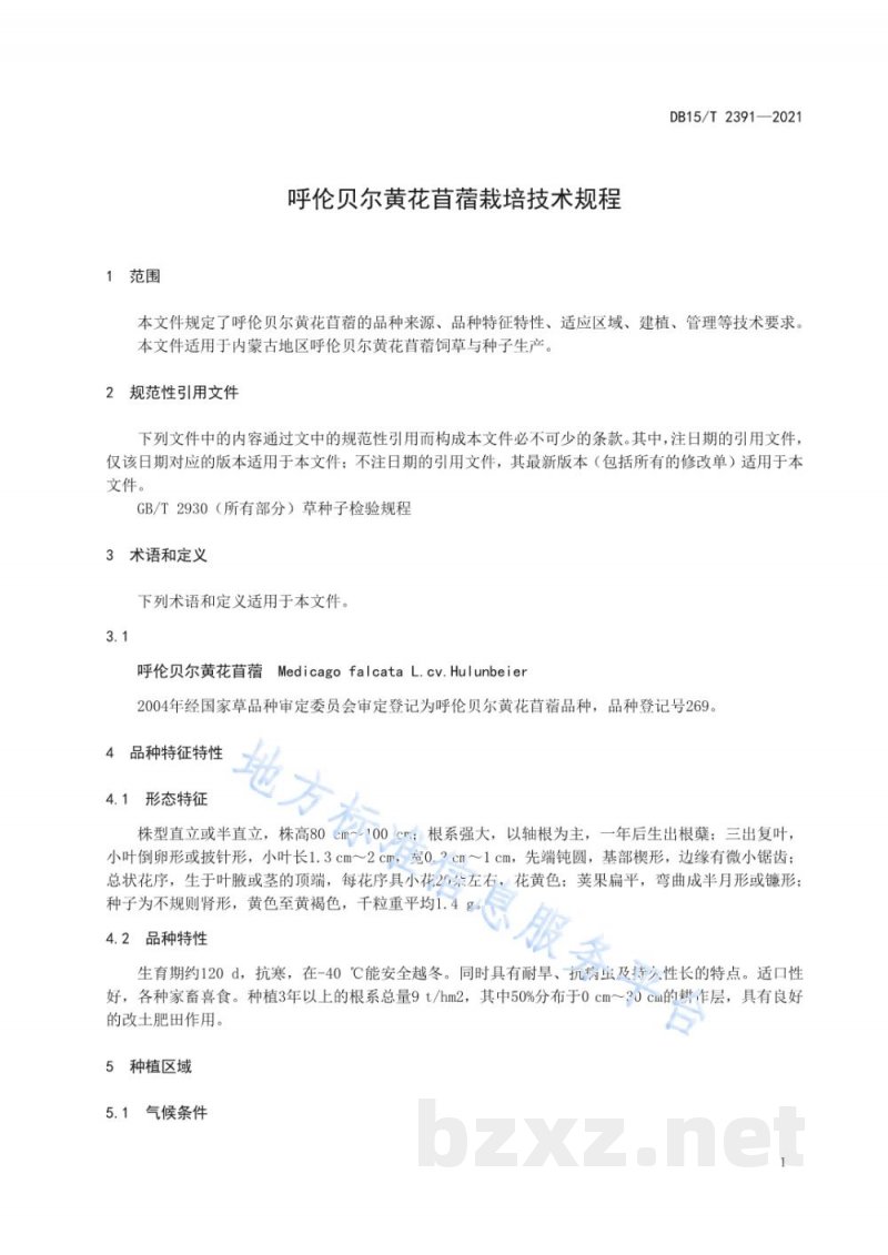 DB15/T 2391-2021呼伦贝尔黄花苜蓿栽培技术规程