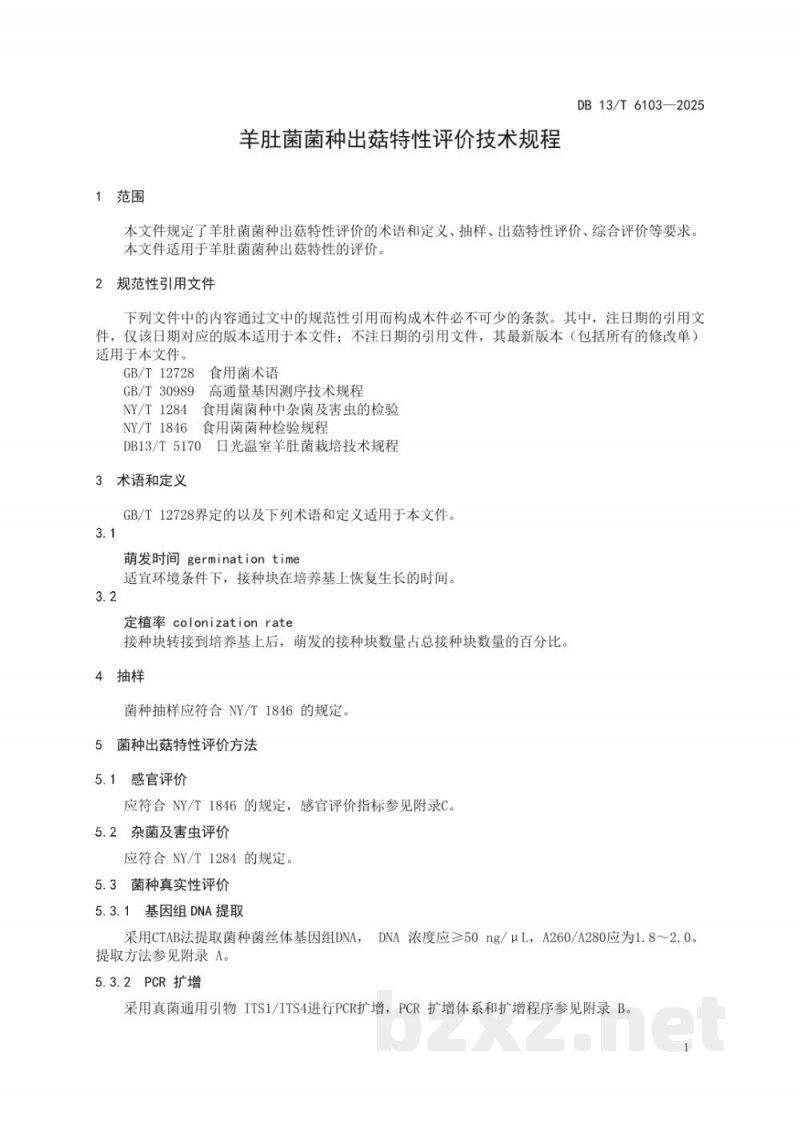 DB13/T 6103-2025羊肚菌菌种出菇特性评价技术规程