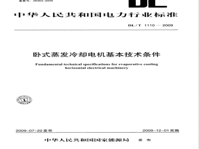 DL/T 1110-2009 卧式蒸发冷却电机基本技术条件