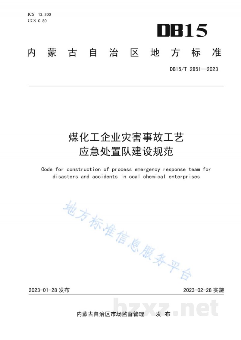 DB15/T 2851-2023煤化工企业灾害事故工艺应急处置队建设规范