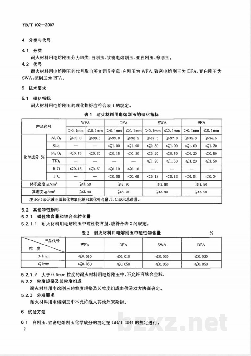YB/T 102-2007 耐火材料用电熔刚玉