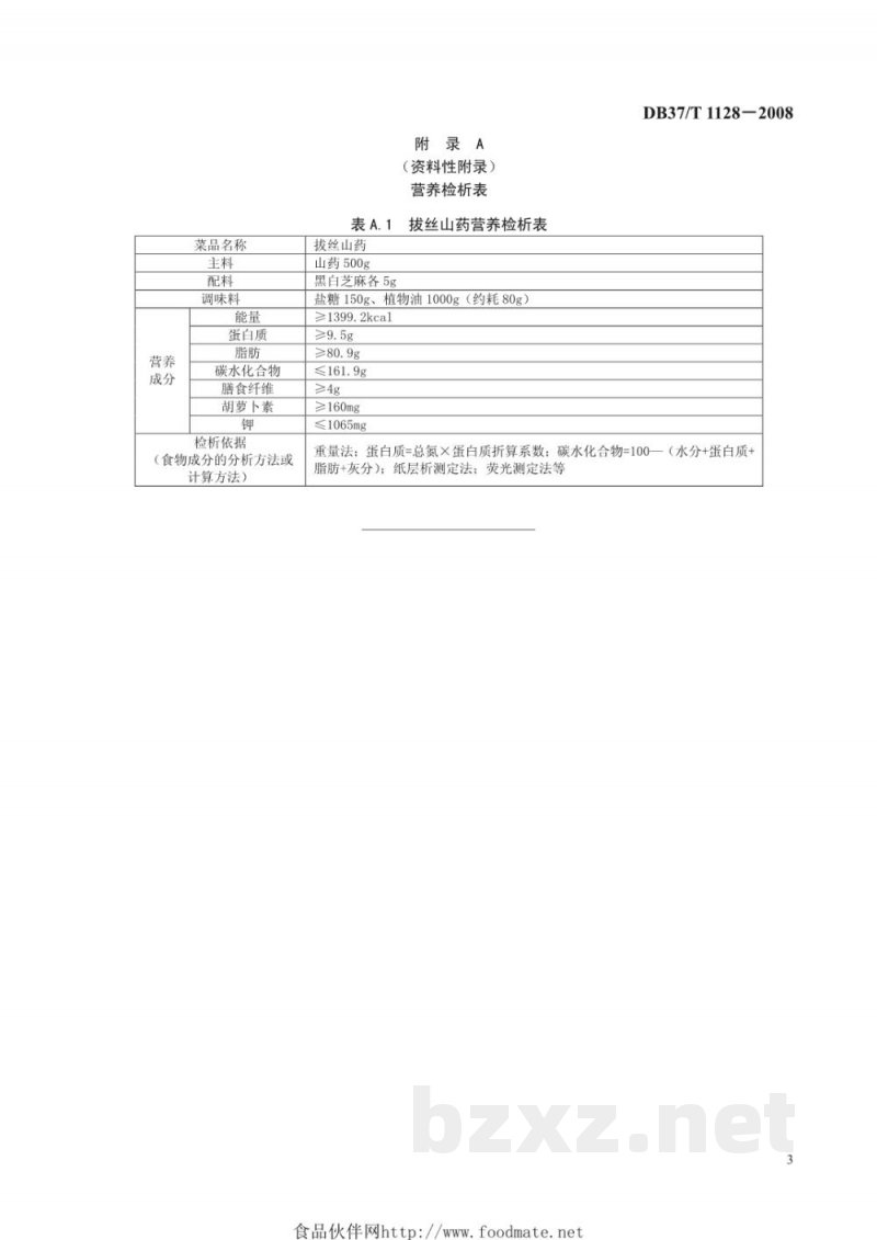 DB37/T 1128-2008鲁菜 拔丝山药