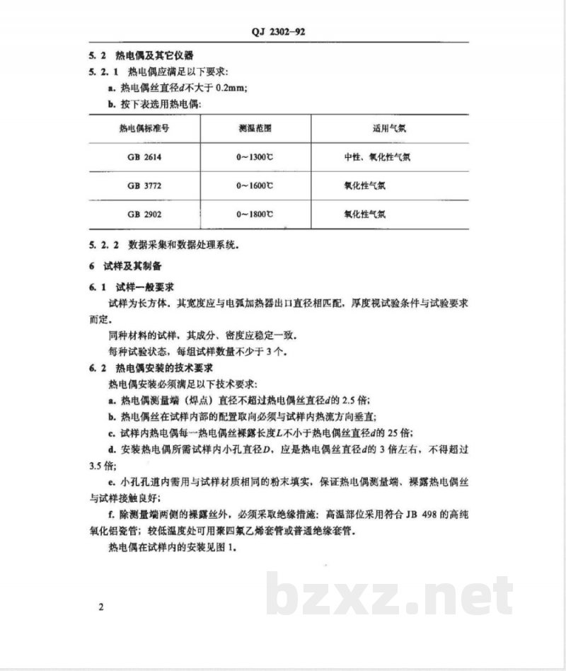 QJ 2302-1992 烧蚀材料内部温度测量方法
