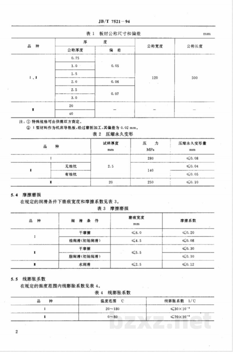 JB/T 7521-1994 塑料-青铜-钢背三层复合自润滑板材