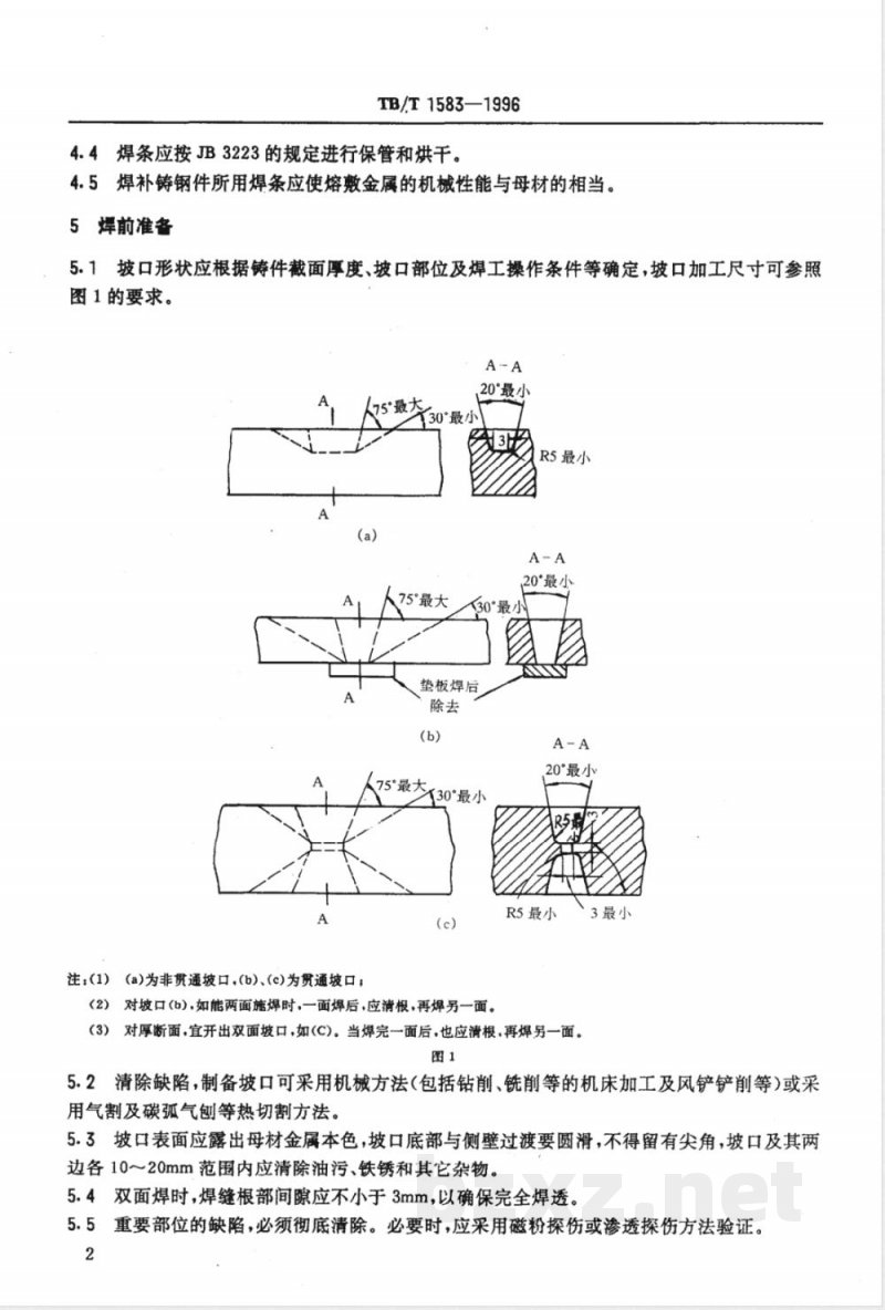 TB/T 1583-1996 机车车辆铸钢件补焊技术条件