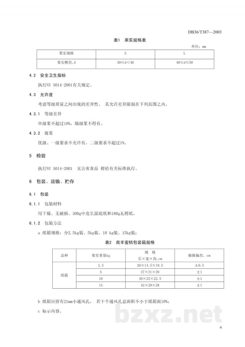 DB36/T 387-2003无公害食品 南丰密桔