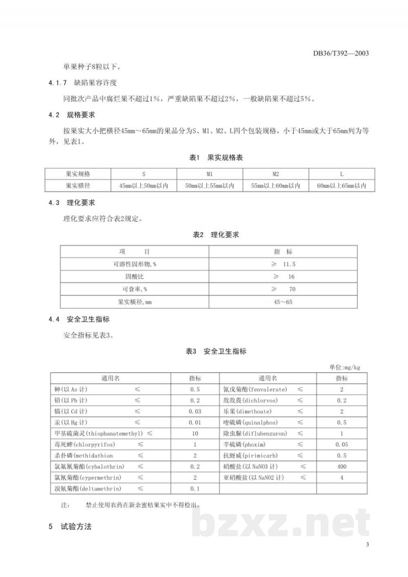 DB36/T 392-2003无公害食品 新余密桔