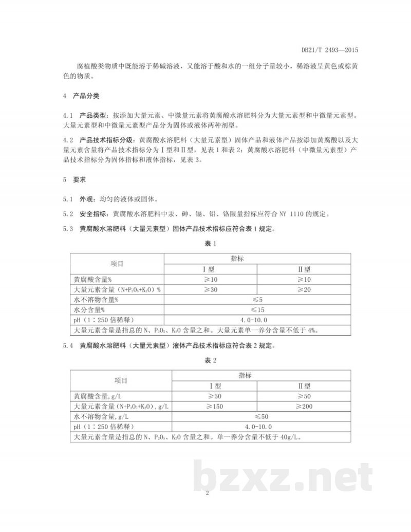 DB21/T 2493-2015黄腐酸水溶肥料