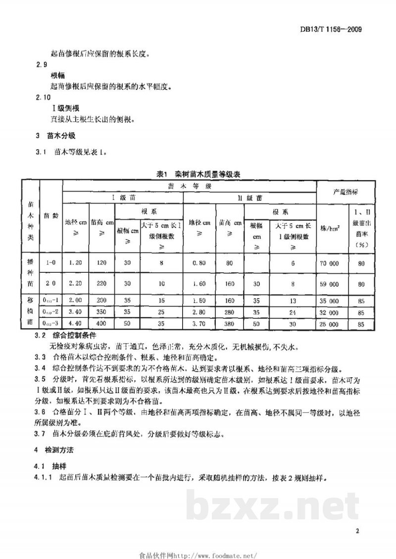 DB13/T 1156-2009苗木质量分级 栾树