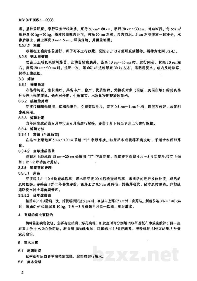 DB13/T 995.1-2008设施桃综合标准 第1部分 苗木