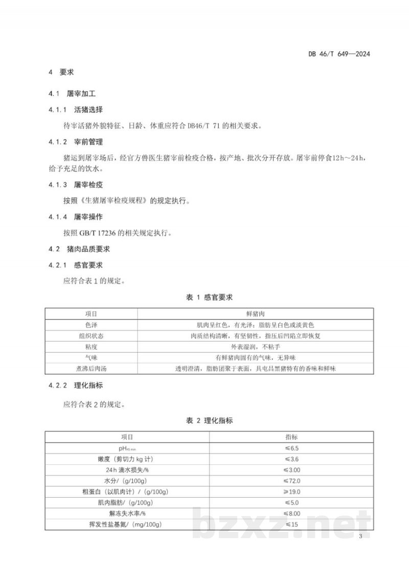 DB46/T 649-2024屯昌黑猪猪肉品质等级规格