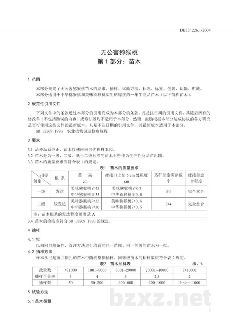 DB33/ 226.1-2004无公害猕猴桃 第1部分:苗木
