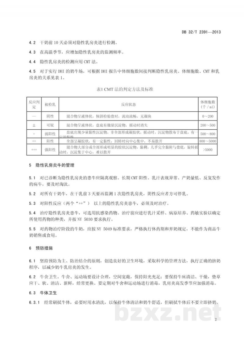 DB32/T 2391-2013奶牛隐性乳房炎预防管理技术规程