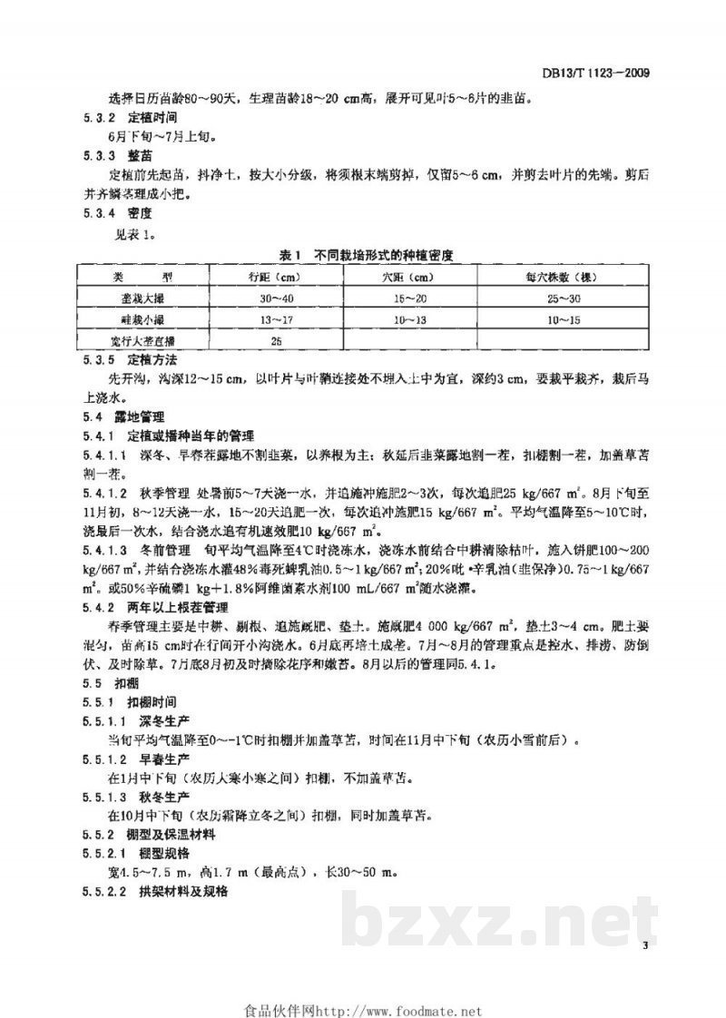 DB13/T 1123-2009无公害韭菜周年生产栽培技术规程