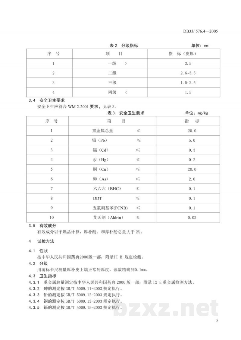 DB33/ 576.4-2005无公害厚朴 第4部分:质量安全要求