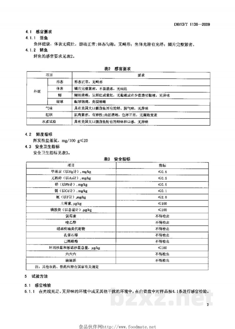 DB13/T 1136-2009无公害食品 美国大口胭脂鱼