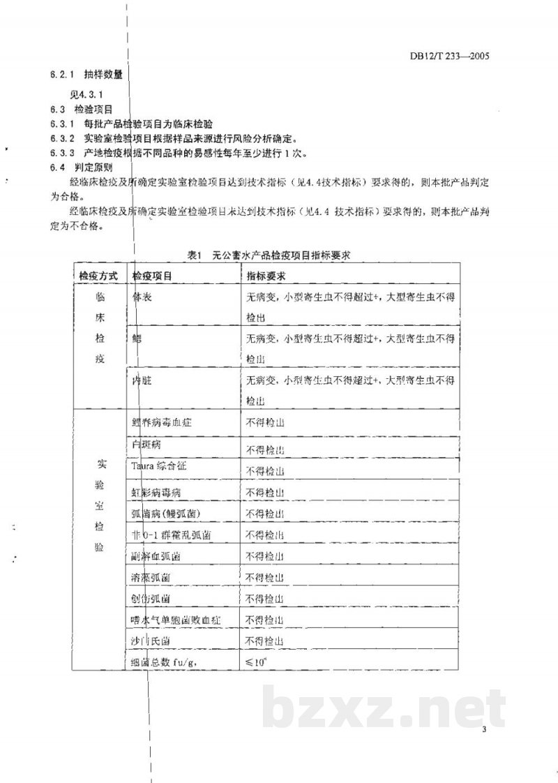 DB12/T 233-2005无公害水产品 检疫技术规范