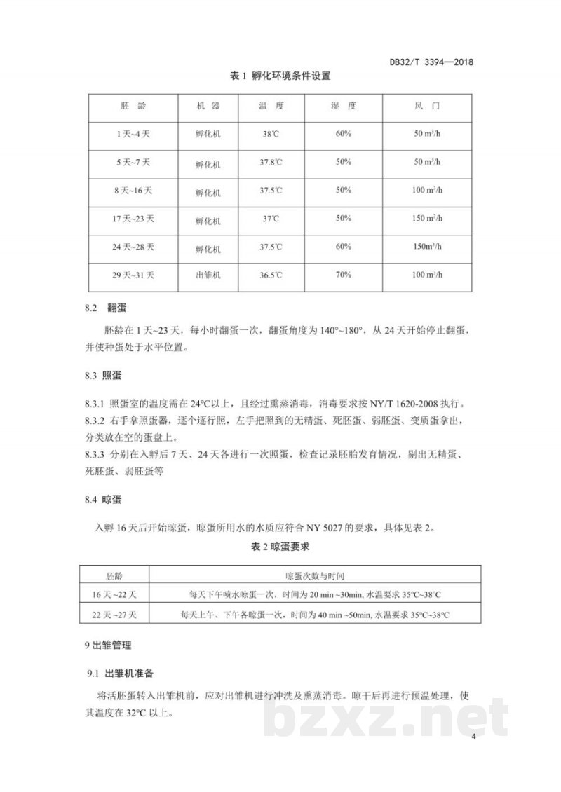 DB32/T 3394-2018鹅种蛋机器孵化技术规程
